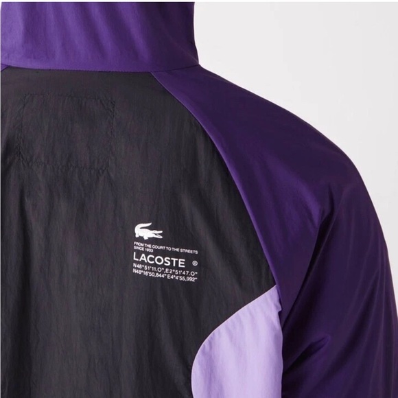 Lacoste Colorblock Windbreaker Jacket Purple Black Hooded Size 52 Size M/L - Picture 3 of 6